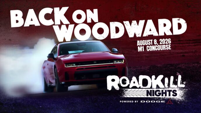 Two Dodge Charger SIXPACK vehicles lined up for Roadkill Nights 2026 drag racing